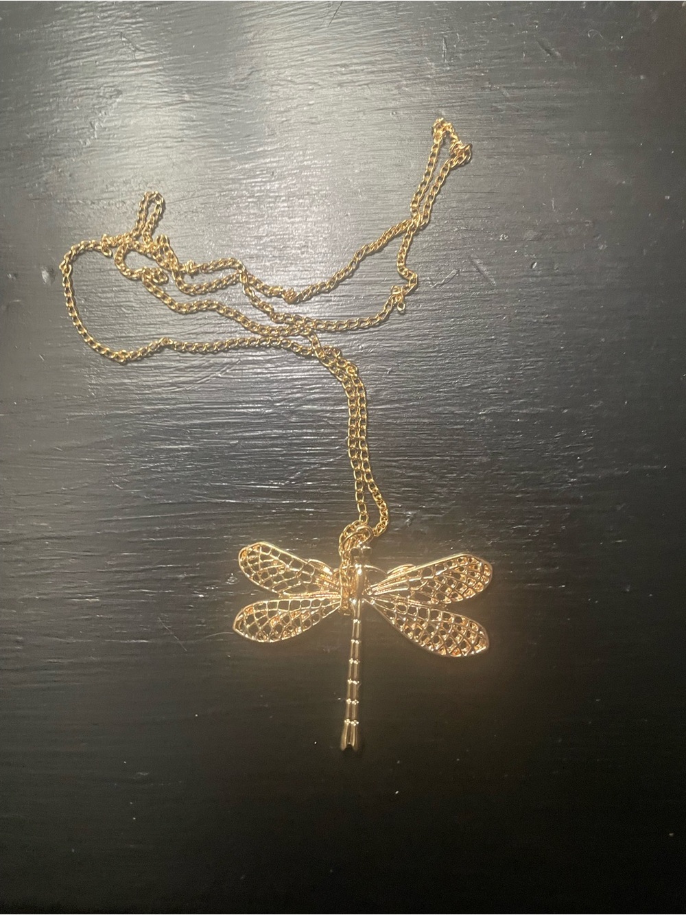 Gold Dragonfly Pendant Necklace - Delicate Filigree Wings